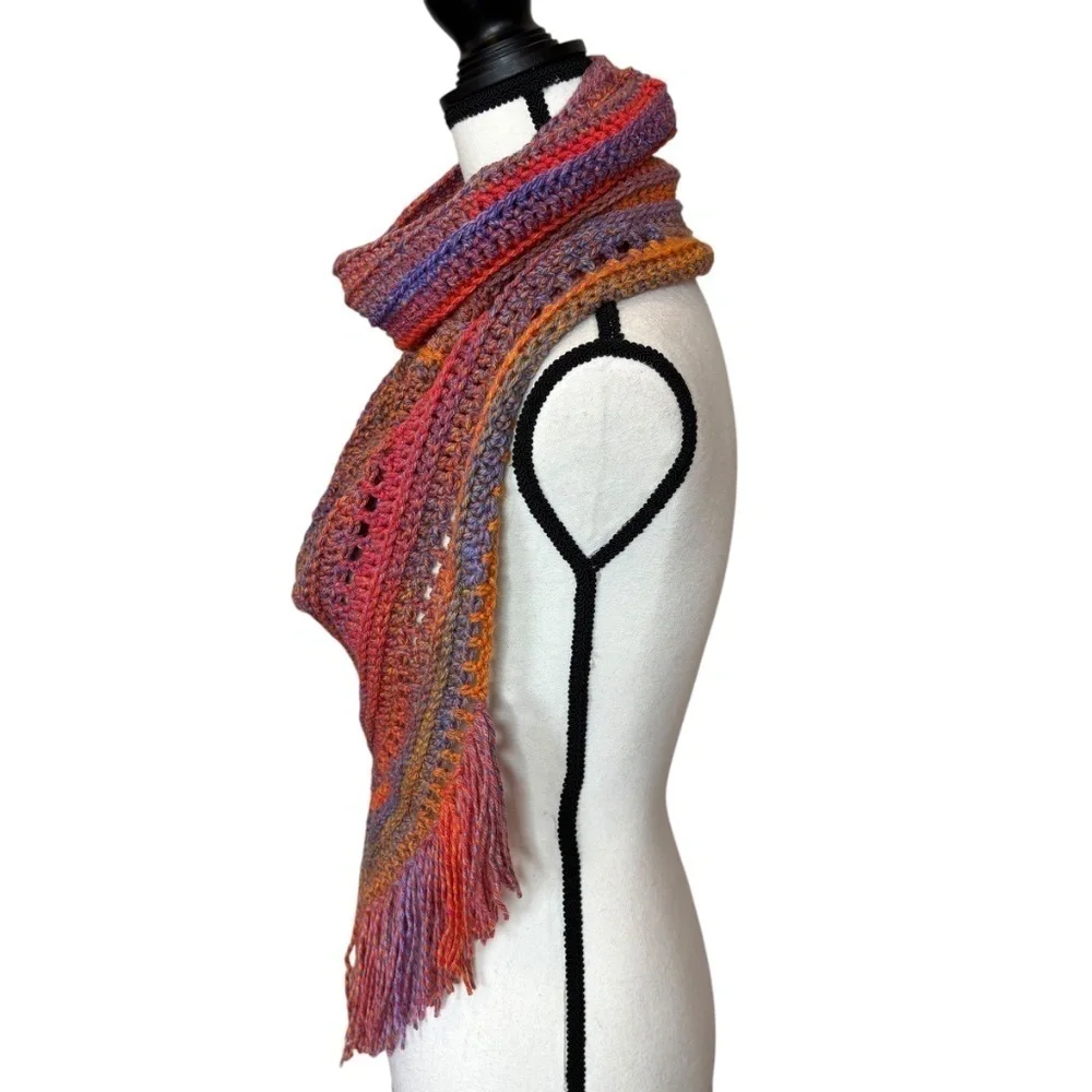 Handcrafted Crochet Cowl Neck Scarf‎ With Fringe New Handmade by Seller Knit